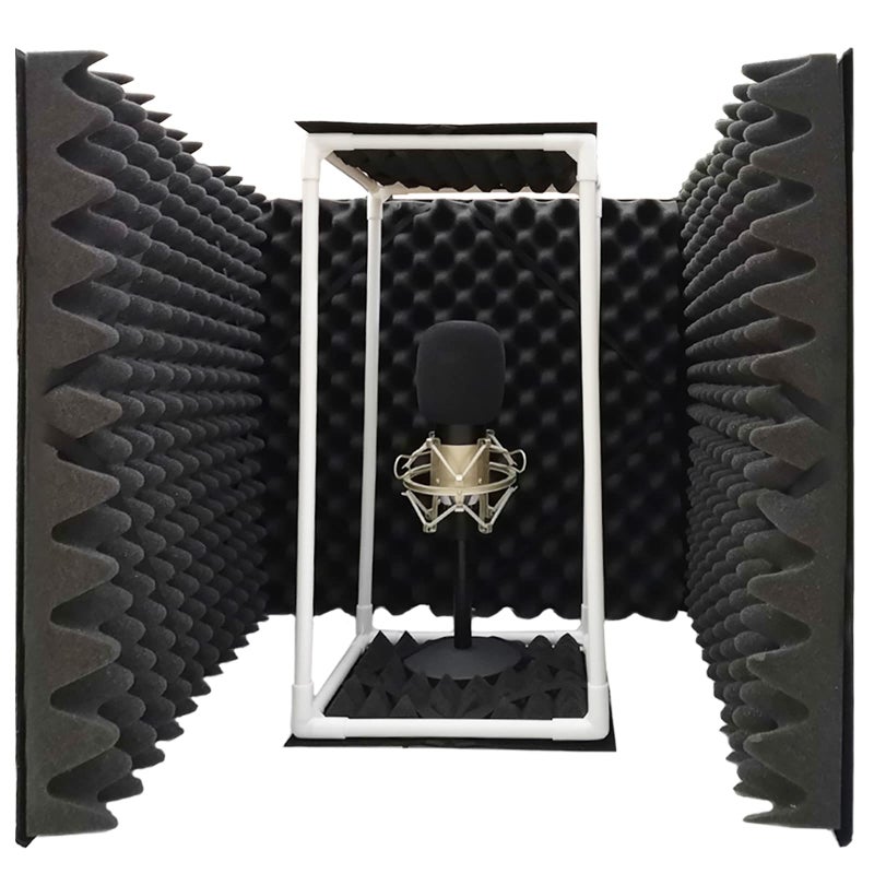 TroyStudio Large Microphone Isolation Shield, Foldable Vocal Booth Reflection Filter, 2 Inches Thick Acoustic Foam Panel Music Sing Podcast Recording Studio Adjustable Sound Box for Desk & Laptop - Image 1